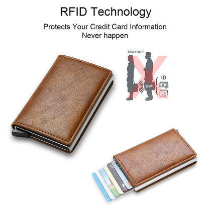 RFID Black Magic Trifold Leather Slim Mini Wallet