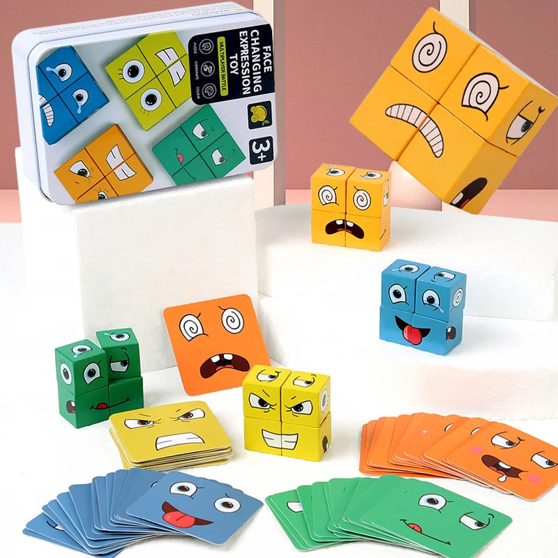 Expressive Cartoon Face Puzzle Blocks